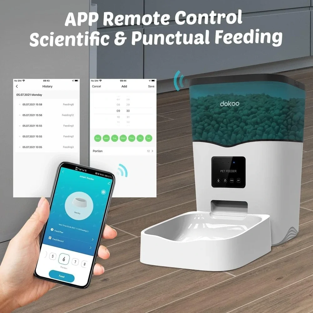 Smart Automatic Pet Feeder with Wi-Fi, Voice, Food Dispenser for Dogs & Cats